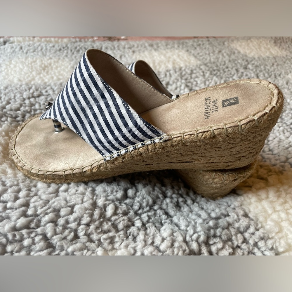 Nautical White Mountain Sandals-8.5-Navy/White Stripes-2 1/4” Heel